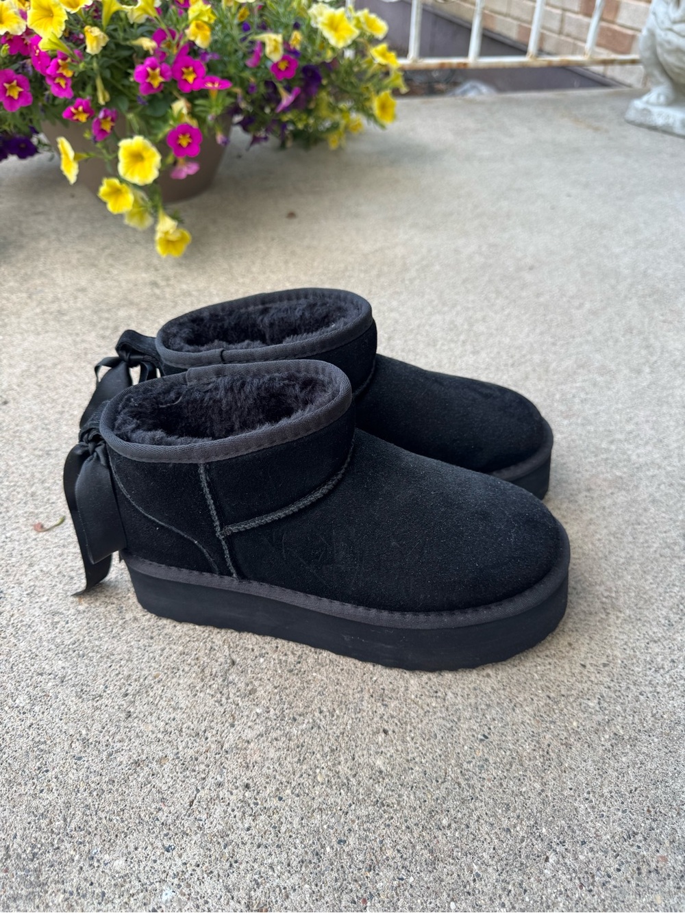Black Platform boots with Back Bow